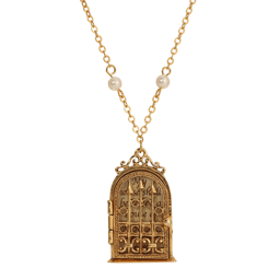 Symbols of Faith Gold Tone My Prayer House Locket Pearl Necklace