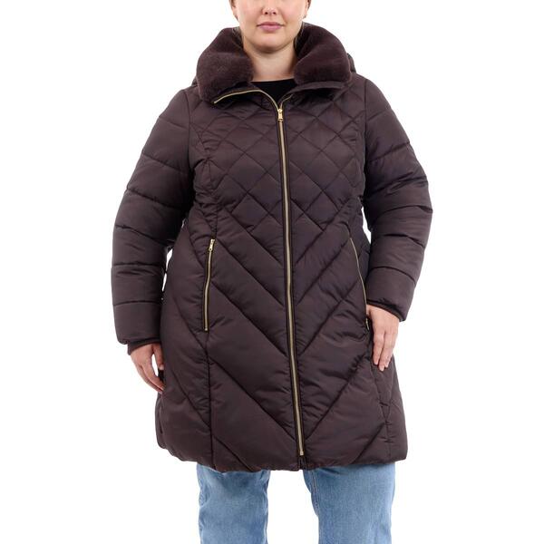 Plus Size London Fog Long Puffer Coat with Faux Fur Club Collar - image 