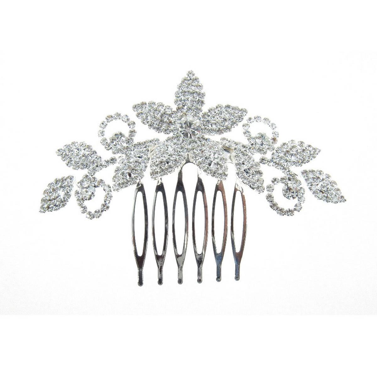Rosa Rhinestones Silver-Tone Floral Hair Comb