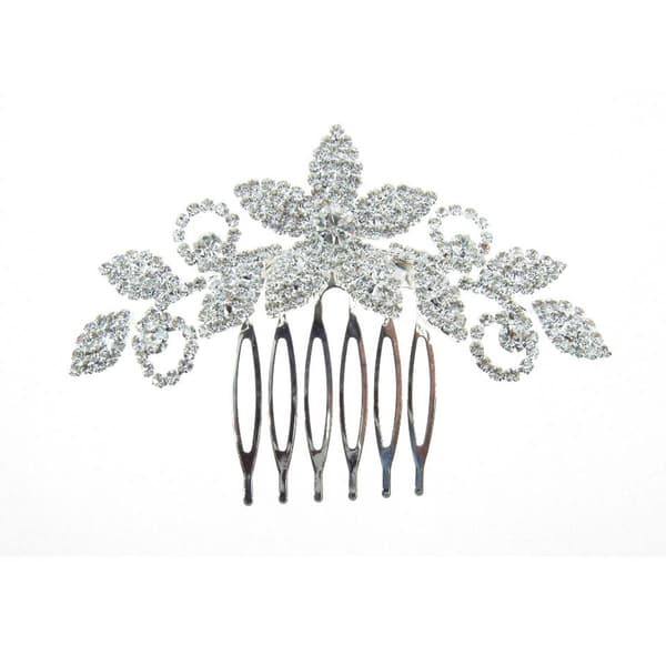 Rosa Rhinestones Silver-Tone Floral Hair Comb - image 