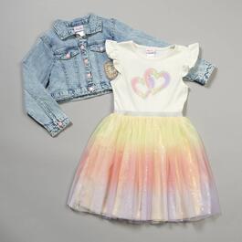 Girls &#40;7-12&#41; Little Lass&#174; Denim Jacket w/ Rainbow Tulle Dress