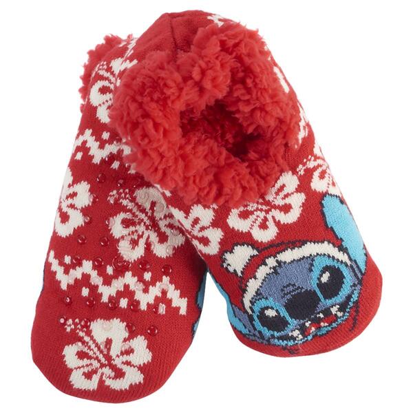 Womens Fuzzy Babba Disney Lilo & Stitch Christmas Slipper Socks - image 