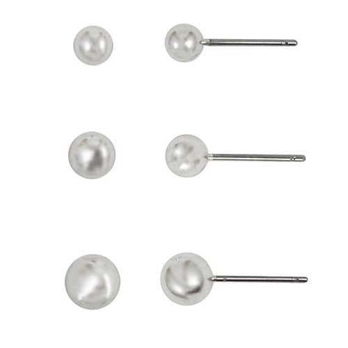 Freedom Trio Set Silver-Tone Ball Stud Earrings