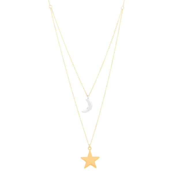 Gold Classics(tm) Yellow & White Gold Layered Moon & Star Necklace