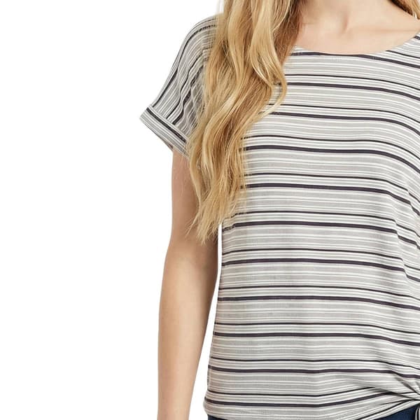 Petite NY Collection Short Sleeve Stripe Side Tie Hem Tee
