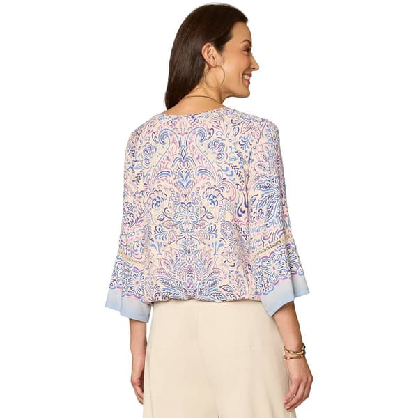 Womens Democracy 3/4 Kimono Sleeve Abstract Blouse