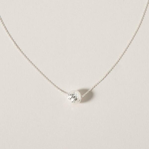 Sterling Silver Diamond Cut 10mm Bead Slider Necklace - image 