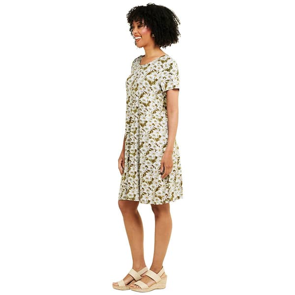 Womens Architect&#174; Short Sleeve Floral A-Line Dress - Olive