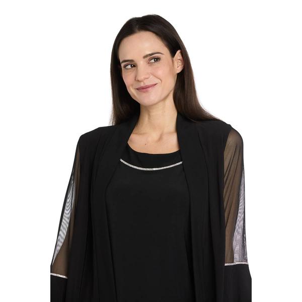 Womens R&M Richards Sheer Sleeve Rhinestone Trim Jacket Dress