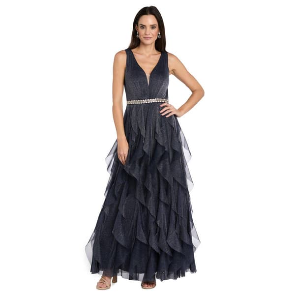 Womens R&M Richards Sleevless Corkscrew Beaded Trim Waist Gown - image 