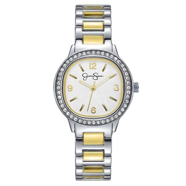 Womens Jessica Simpson Two-Tone Cushion Crystal Watch - JS0120TTG - image 
