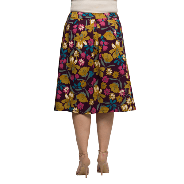 Plus Size 24/7 Comfort Apparel Purple Floral Pocket Midi Skirt