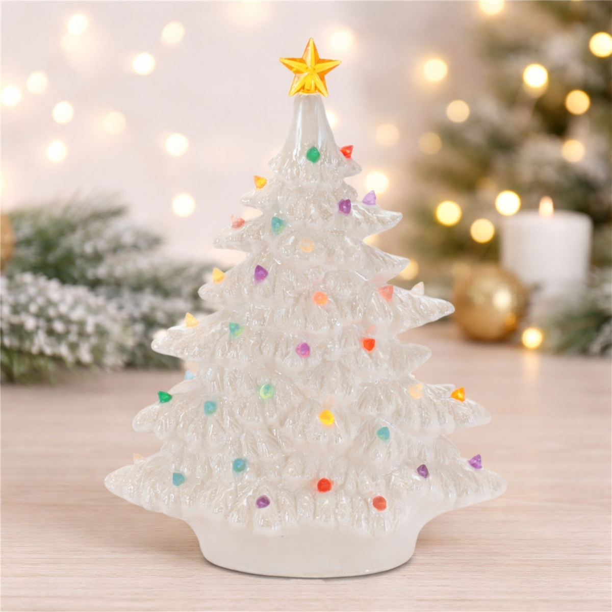 Melrose Lighted Ceramic Christmas Tree with Multicolor Bulbs
