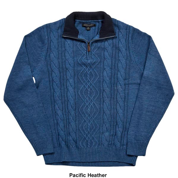 Mens Tricot 1/4 Zip Solid Aran Cable Sweater