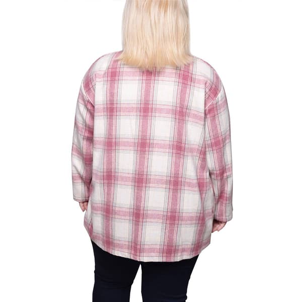 Plus Size NY Collection Brushed Twill Plaid Shacket- Pink/White
