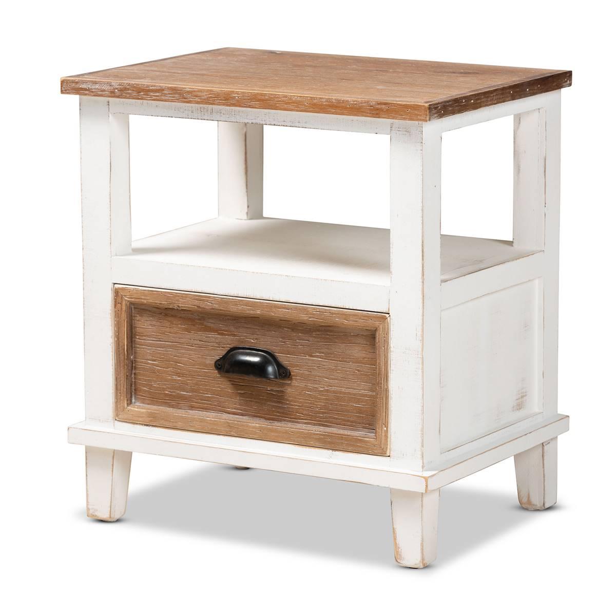 Baxton Studio Glynn Farmhouse Weathered Two-Tone Nightstand