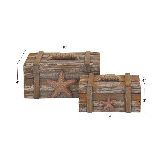 9th &amp; Pike® Brown Wood Coastal Boxes With Lids - Set Of 2