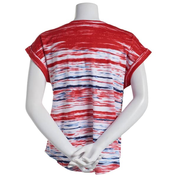 Womens New Direction Short Sleeve Red White Blue w/Stars Top