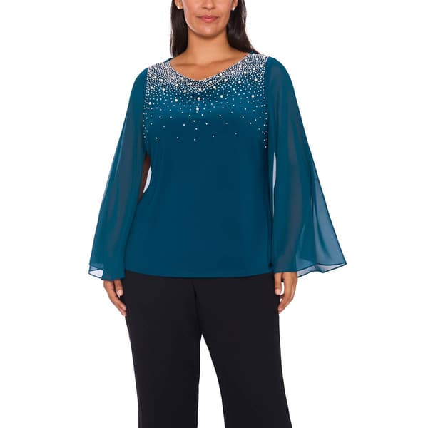 Plus Size MSK Embellished Flutter Sleeve Blouse - image 