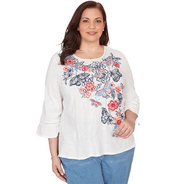 Plus Size Alfred Dunner Austin Floral Butterfly Embroidery Blouse