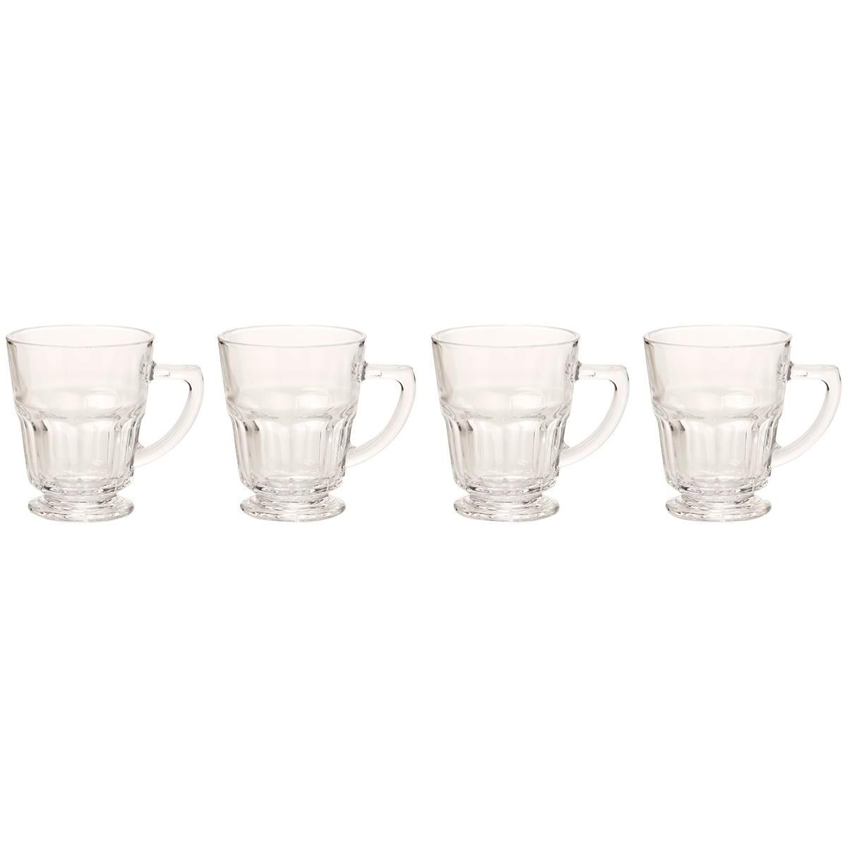 Circle Glass Set of 4 Cafe Coffee Mugs