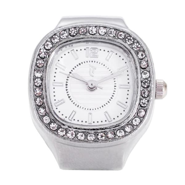 Womens Silver-Tone White Square Dial Ring Watch - RWS2BV-01