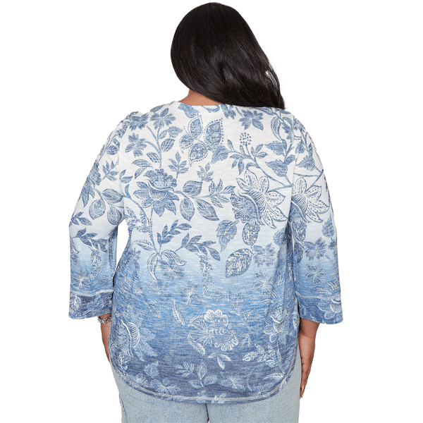 Plus Size Alfred Dunner Out Of The Blue Floral Ombre Henley Tee