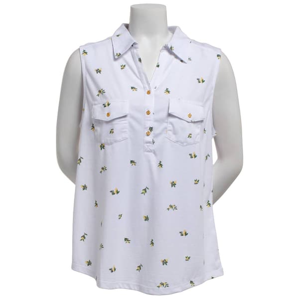 Womens Emily Daniels Sleeveless Ditsy Lemon Split Neck Blouse