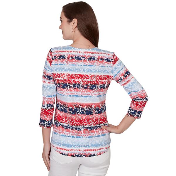 Womens Ruby Rd. Spring Refresh 3/4 Sleeve Floral Stripe Blouse