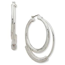 Chaps 27mm Silver-Tone Click-Top Textured Double Hoop Earrings