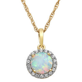 Gemstone Classics&#40;tm&#41; Opal & White Sapphire Halo Necklace