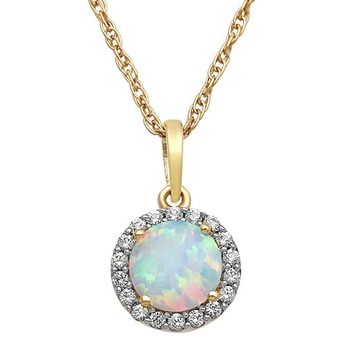 Gemstone Classics&#40;tm&#41; Opal & White Sapphire Halo Necklace - image 