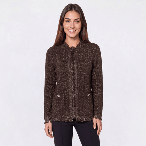 Womens Kasper Long Sleeve Fringe Kissing Front Cardigan - image 