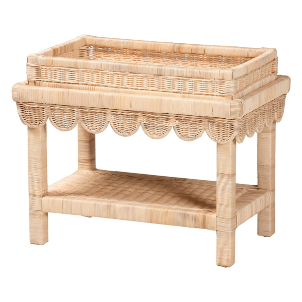 bali & pari Weyman Scalloped Rattan End Table with Tray Top - image 