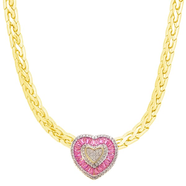Gianni Argento Lab Pink Sapphire Baguette Heart Necklace - image 