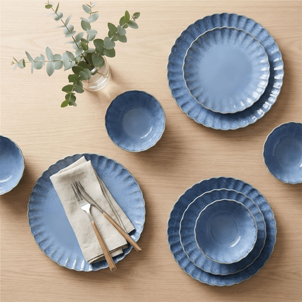Sango Frill Reactive 12pc. Blue Stoneware Dinnerware Set