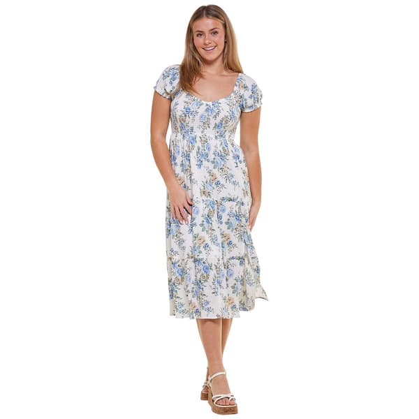 Juniors No Comment Emmeline Floral Smocked Gauze Midi Dress