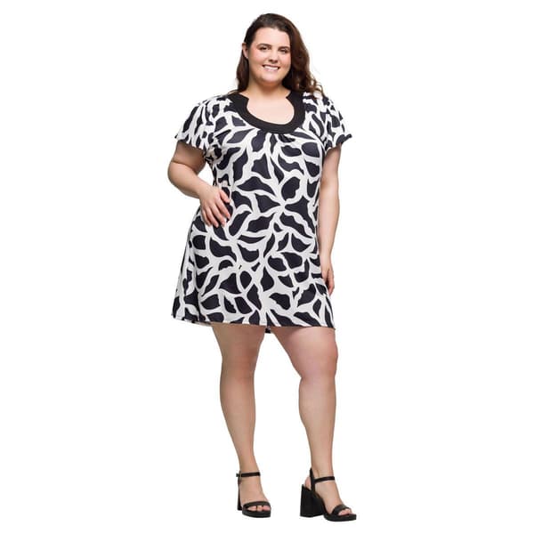 Plus Size 24/7 Comfort Apparel Black & White Mini Dress