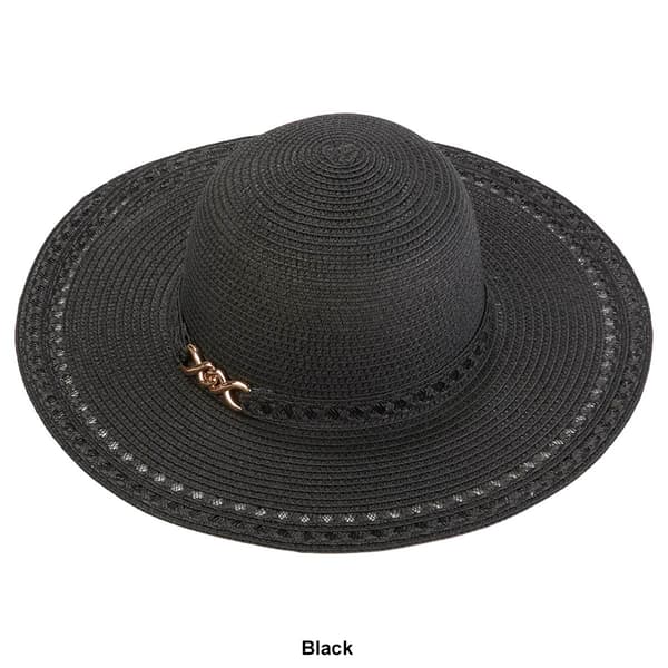 Womens Madd Hatter Solid Large Brim Metal Charm Straw Hat
