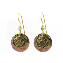 Silver Forest Paw Print Leaf Texture Earrings