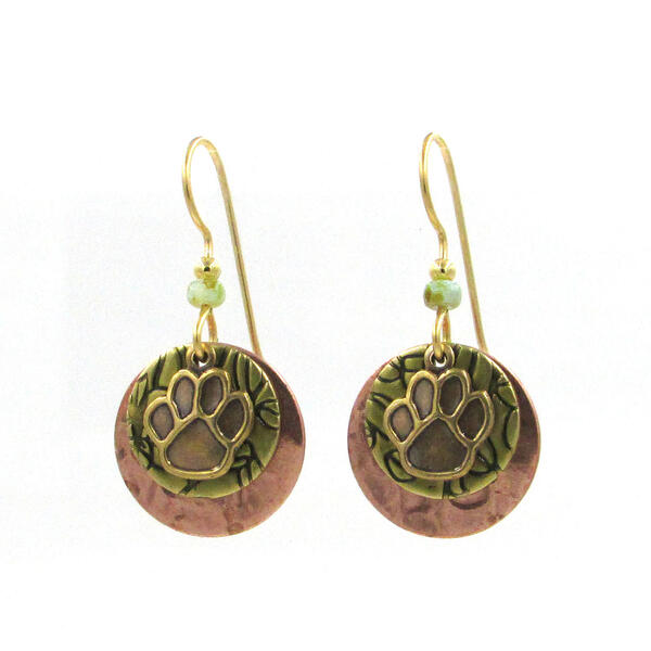 Silver Forest Paw Print Leaf Texture Earrings - image 