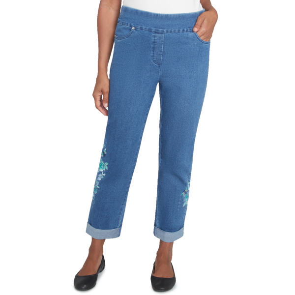 Womens Lack Victoria Embroidered Stretch Denim Ankle Pants - image 