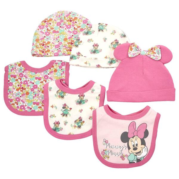 Baby Girl Disney 6pc. Minnie Mouse Floral Bow Bib & Hat Set - image 