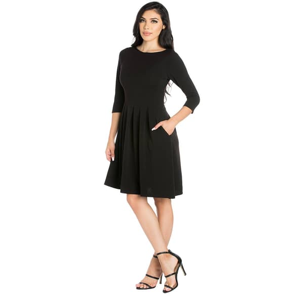 Womens 24/7 Comfort Apparel 3/4 Sleeve Pleated Fit & Flare Dress