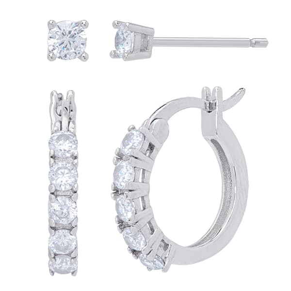 Sterling Silver Hoop & Stud Earrings Set - image 
