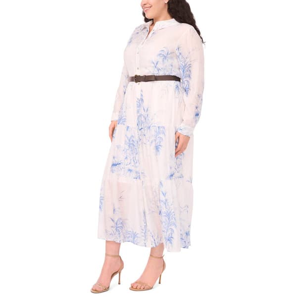 Plus Size MSK Long Sleeve Floral Belted Maxi Dress