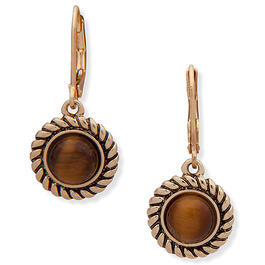 Chaps Gold-Tone & Brown Bead Mini Drop Earrings