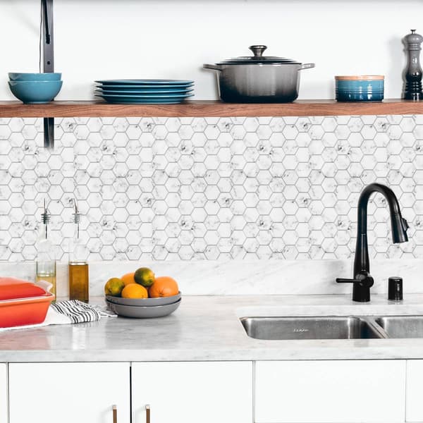RoomMates&#40;R&#41; Carrara Marble Hexagon Peel & Stick Backsplash - image 