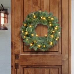 Puleo International 24in. Pre-Lit Battery-Operated Wreath