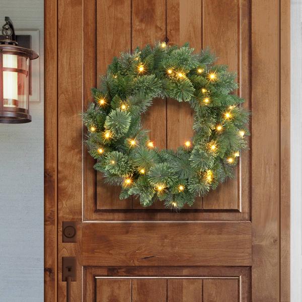 Puleo International 24in. Pre-Lit Battery-Operated Wreath
